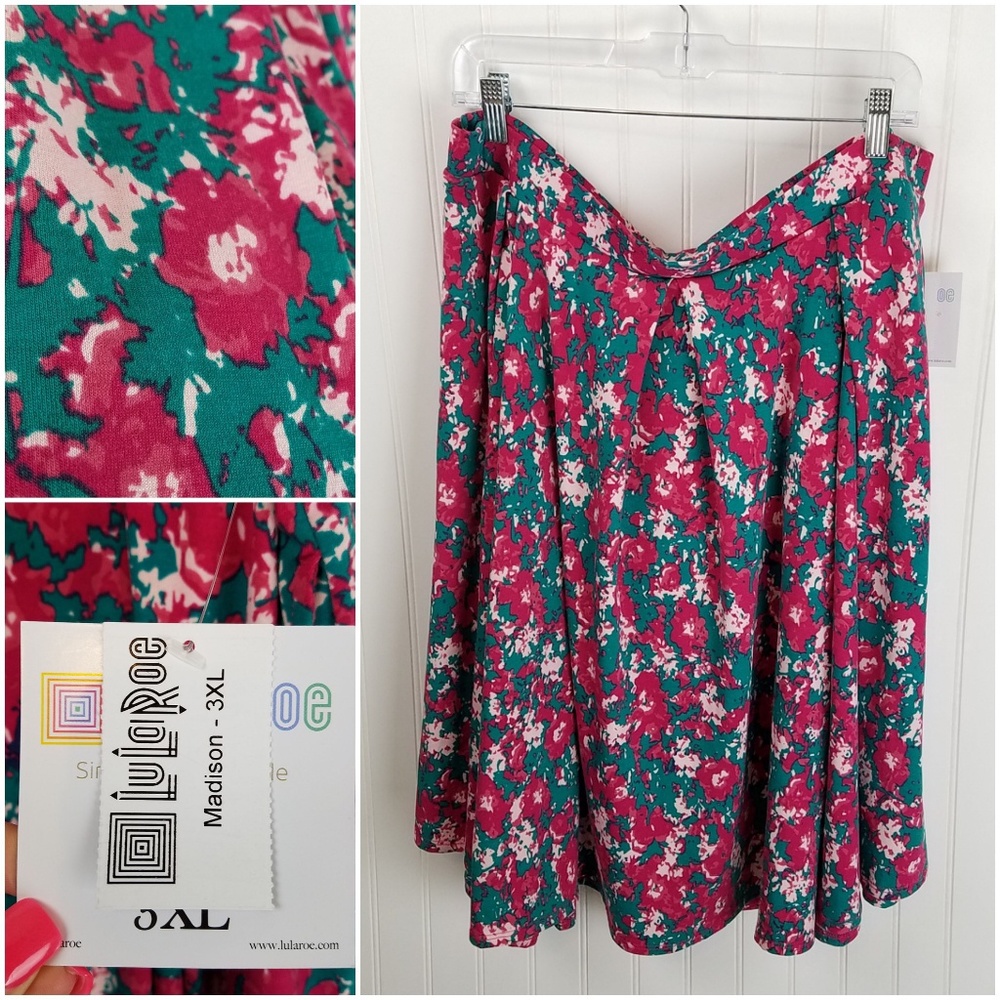 LuLaRoe Madison Pink & Teal Abstract Floral Skirt